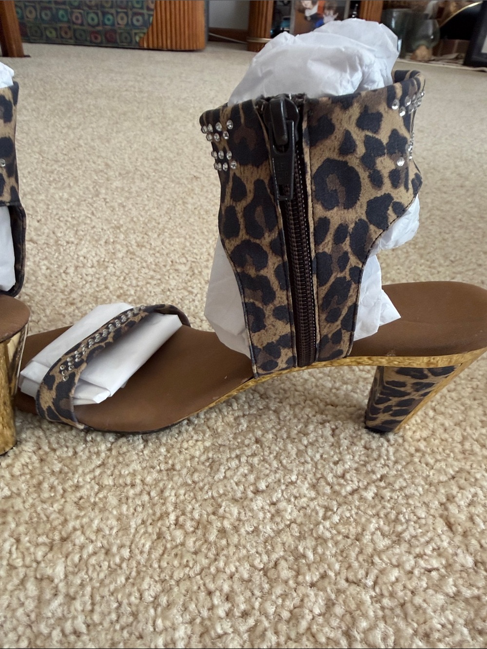 Onex Leopard Print Dance Shoes with Stud Detail - Brown and Gold - Picture 5 of 6